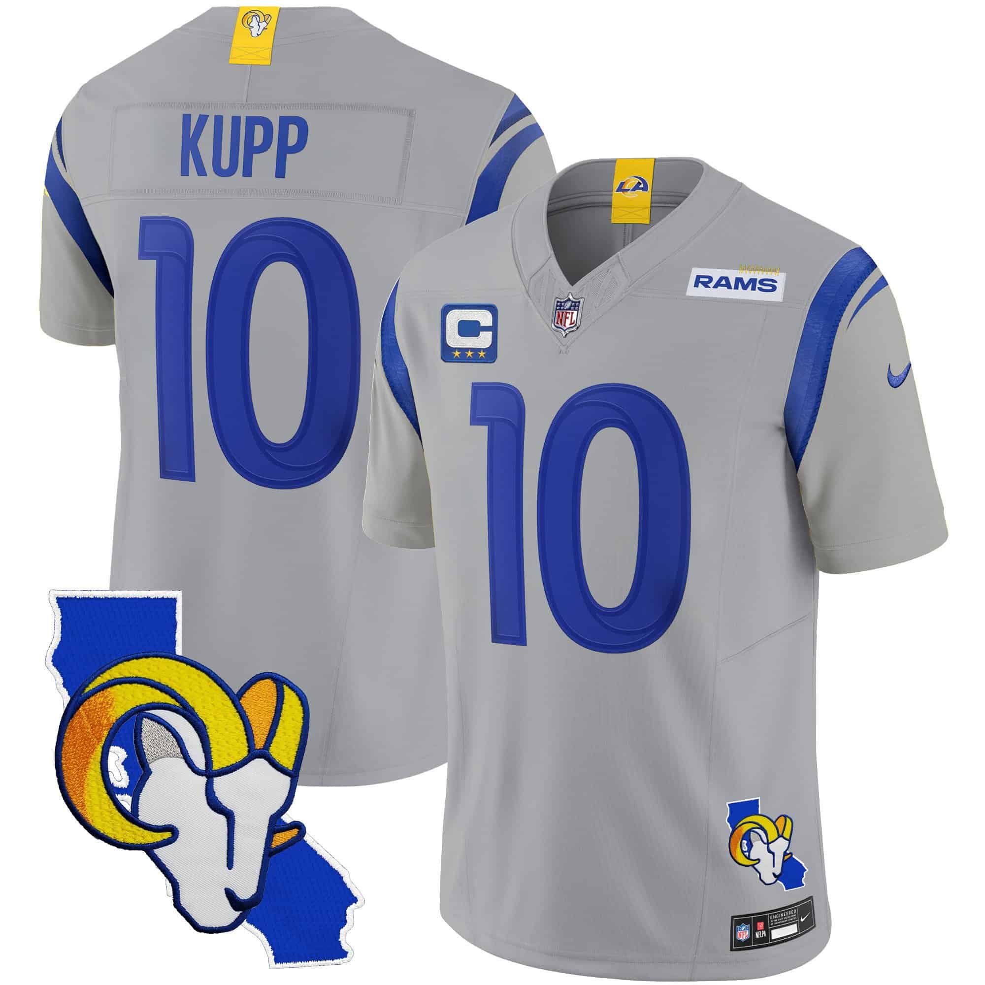 Men Los Angeles Rams #10 Kupp Grey 2024 Nike California Patch Vapor Limited NFL Jersey style 1